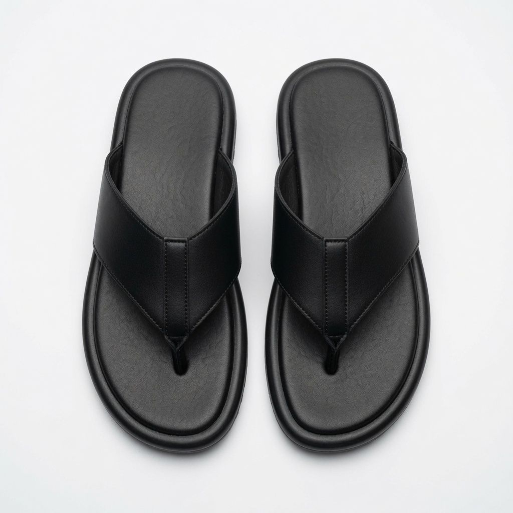 Mens Premium Black Cross Strap Toe Post Sandals